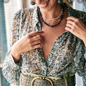 Sezane Floral Button Down Shirt - Blue and Yellow